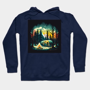 Retro camping with a bonfire in the woods Hoodie